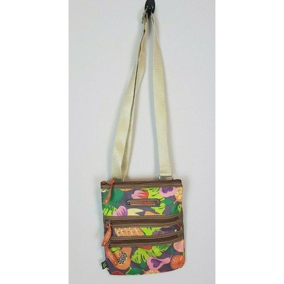 Lily Bloom Crossbody Bag Purse Tropical Fruit Multicolor Vegan Leather Trim - Picture 1 of 11